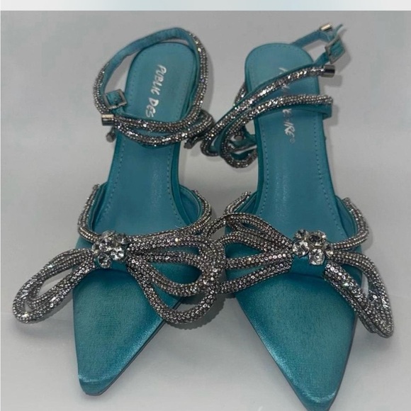 Blue Rhinestone Bow Heels - Picture 1 of 5